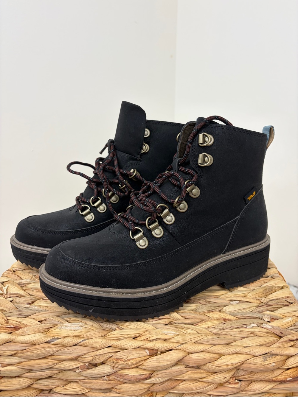 Teva Black Lace-Up Platform Hiking Boots with Brown Accent Laces